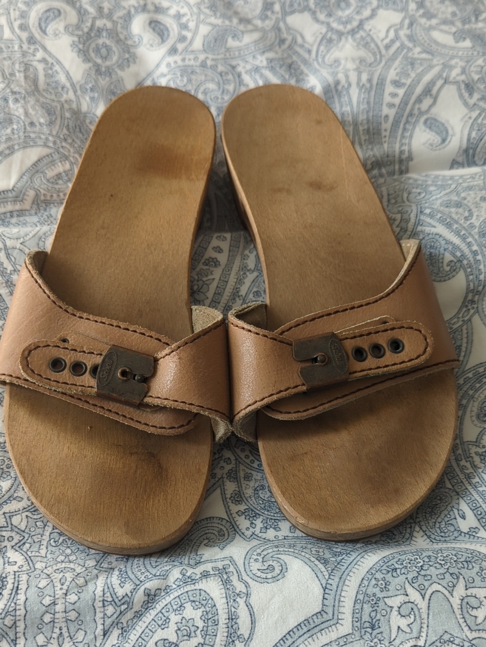 Dr. Scholl's Tan Leather Slide Sandals